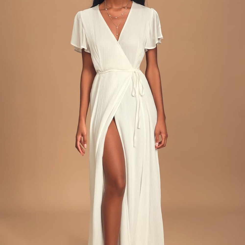 Lulus Heart of Marigold white wrap maxi dress, size M